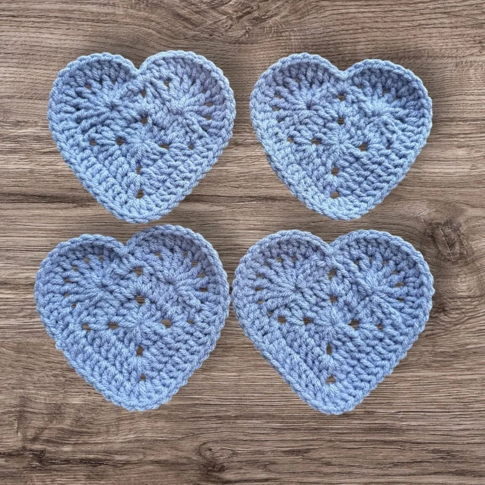 Blue Heart Crochet Coaster